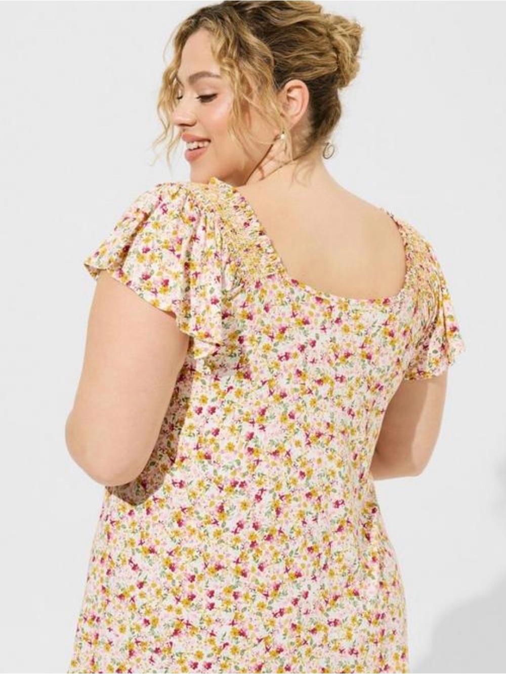 torrid Pink Multi Floral Flutter Sleeve Scoop Neck Top
